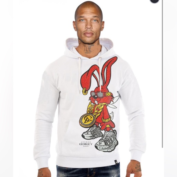 Designer George V From Paris White Hoodie with Red Graphic